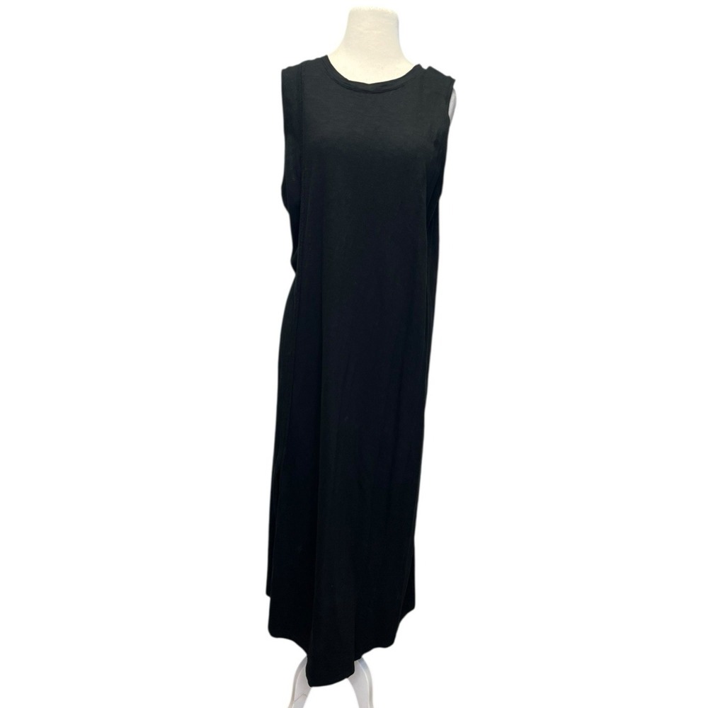 Chicos Slub Knit Maxi Dress Black sz 3 16/18  Cotton Modal Blend Sleeveless Slit